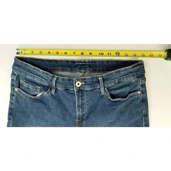 Tommy Hilfiger Size 8 Womens Embroidered Pocket Logo Blue Denim Jeans 28" Inseam - Picture 3 of 13